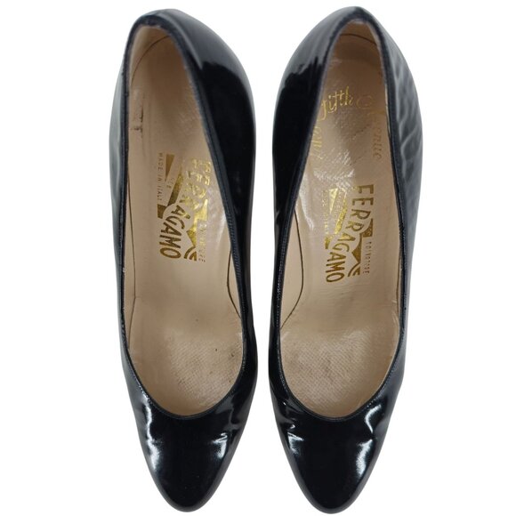 Vintage Salvatore Ferragamo Black Leather Dress Pumps Womens Size 8 Formal Heels - Picture 10 of 13